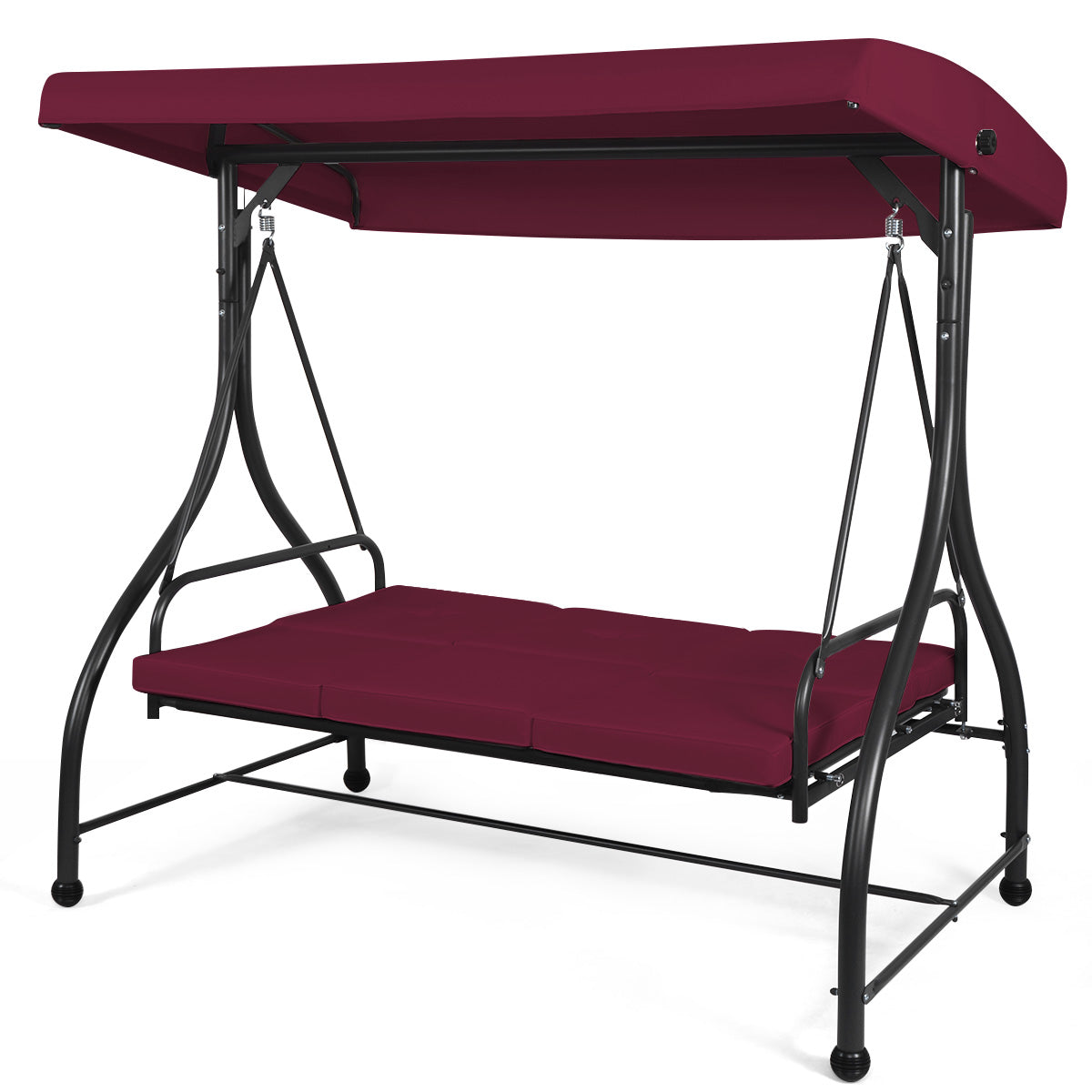 3 Seater Garden Swing Chair with Adjustable Canopy and Cushions-Wine