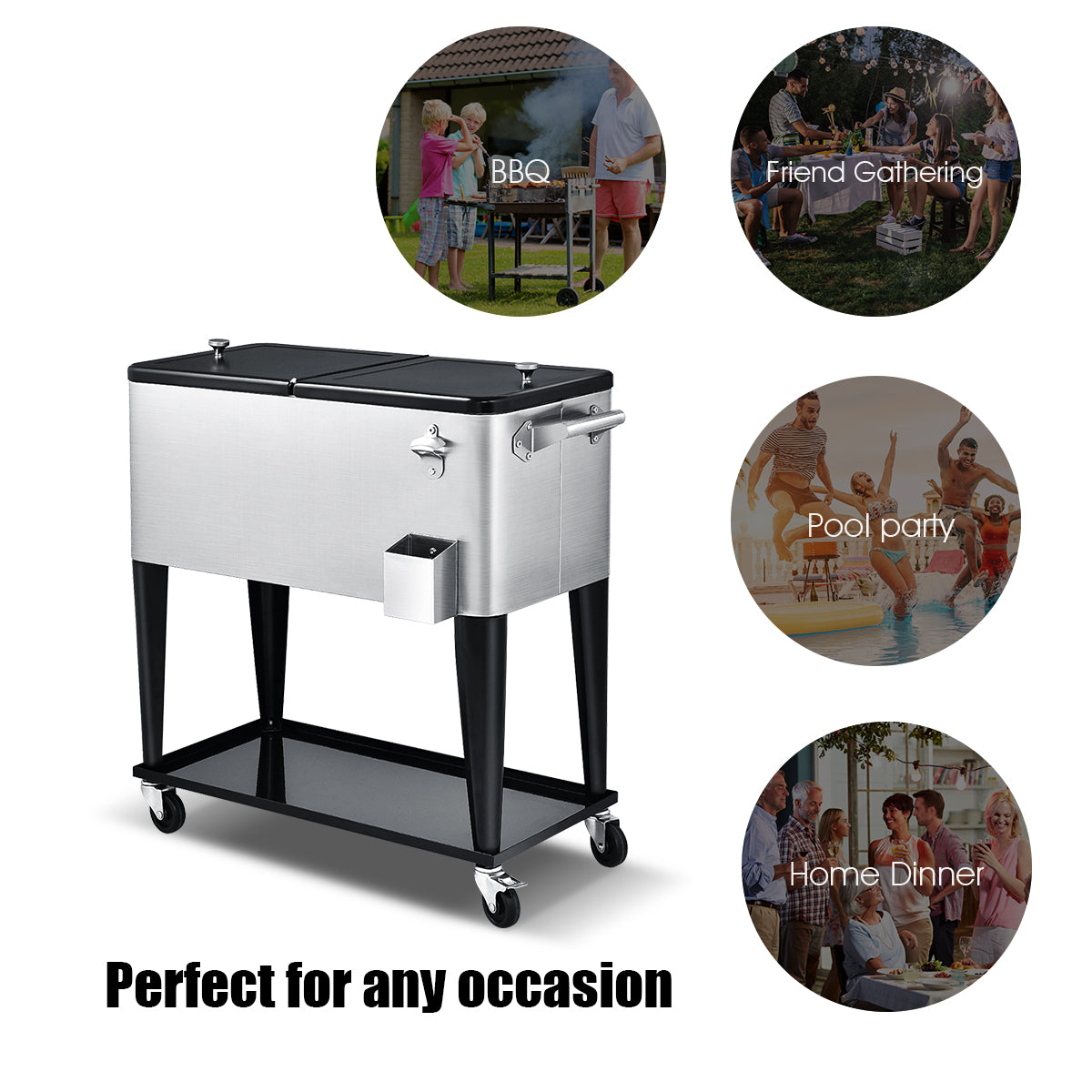 76L Bar Party Drink Ice Bucket Trolley Car Cooler for Outdoor Patio Pool