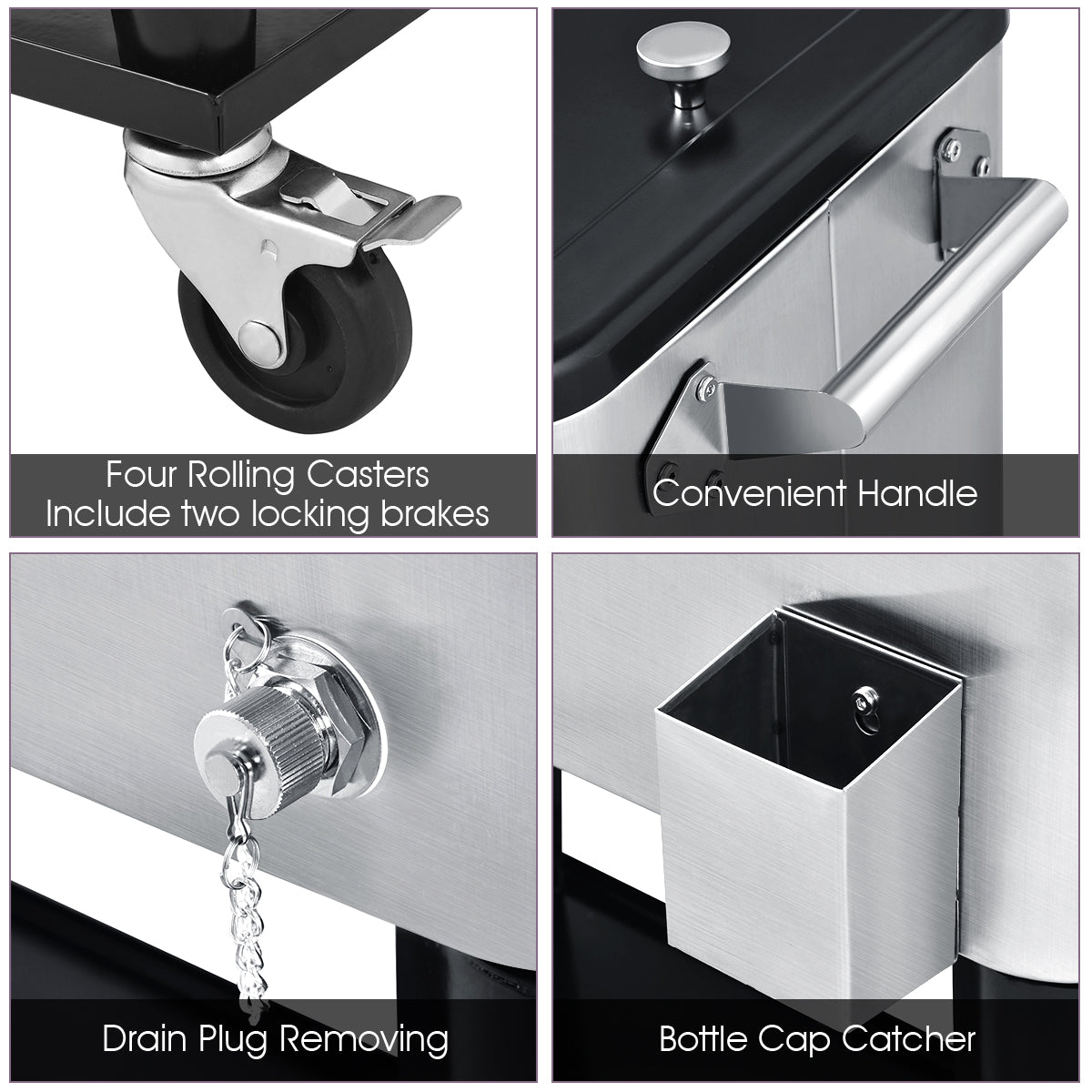 76L Bar Party Drink Ice Bucket Trolley Car Cooler for Outdoor Patio Pool