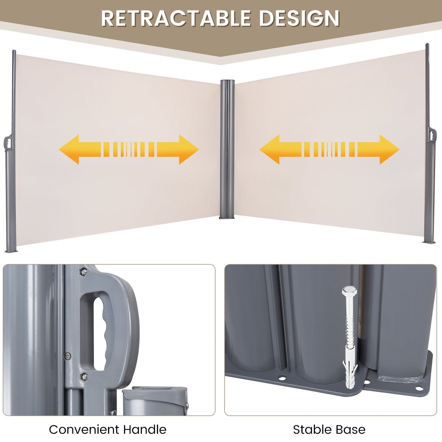 600 x 180 cm Double-Sided Retractable Folding Side Awning with Handle