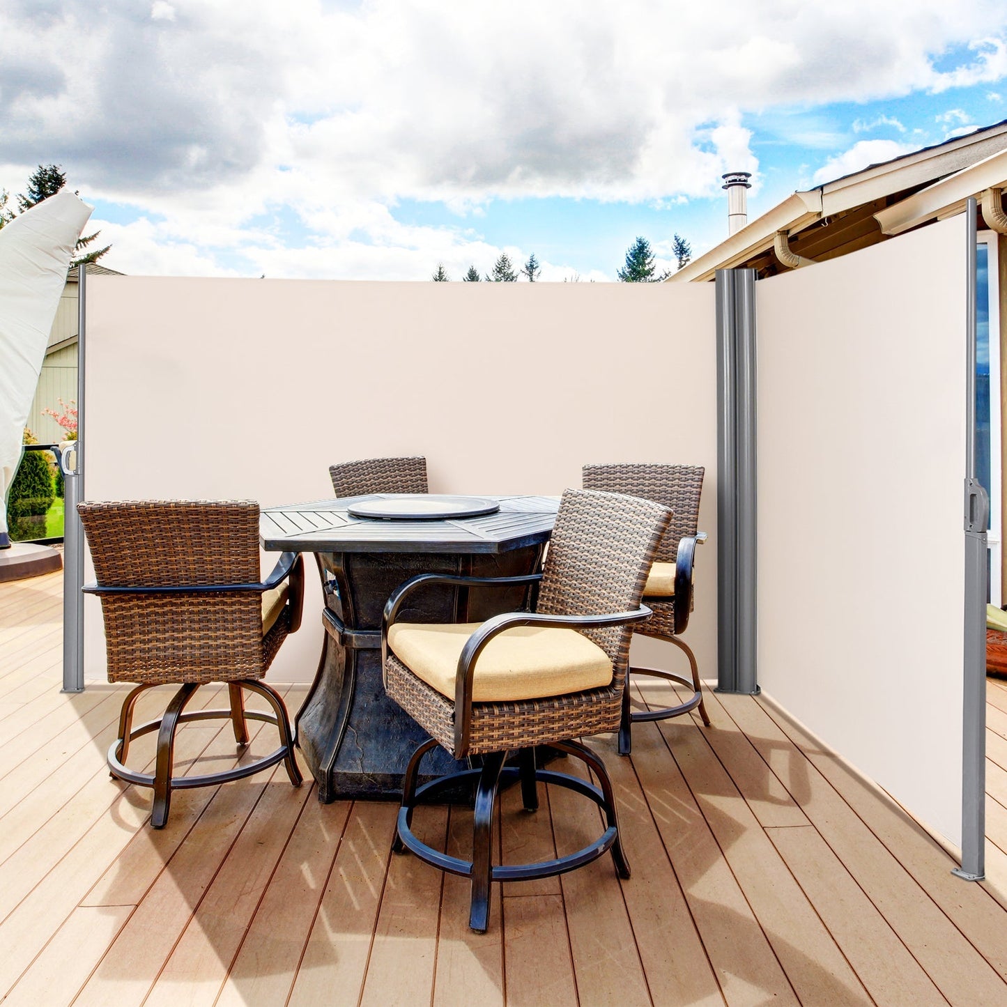 600 x 180 cm Double-Sided Retractable Folding Side Awning with Handle