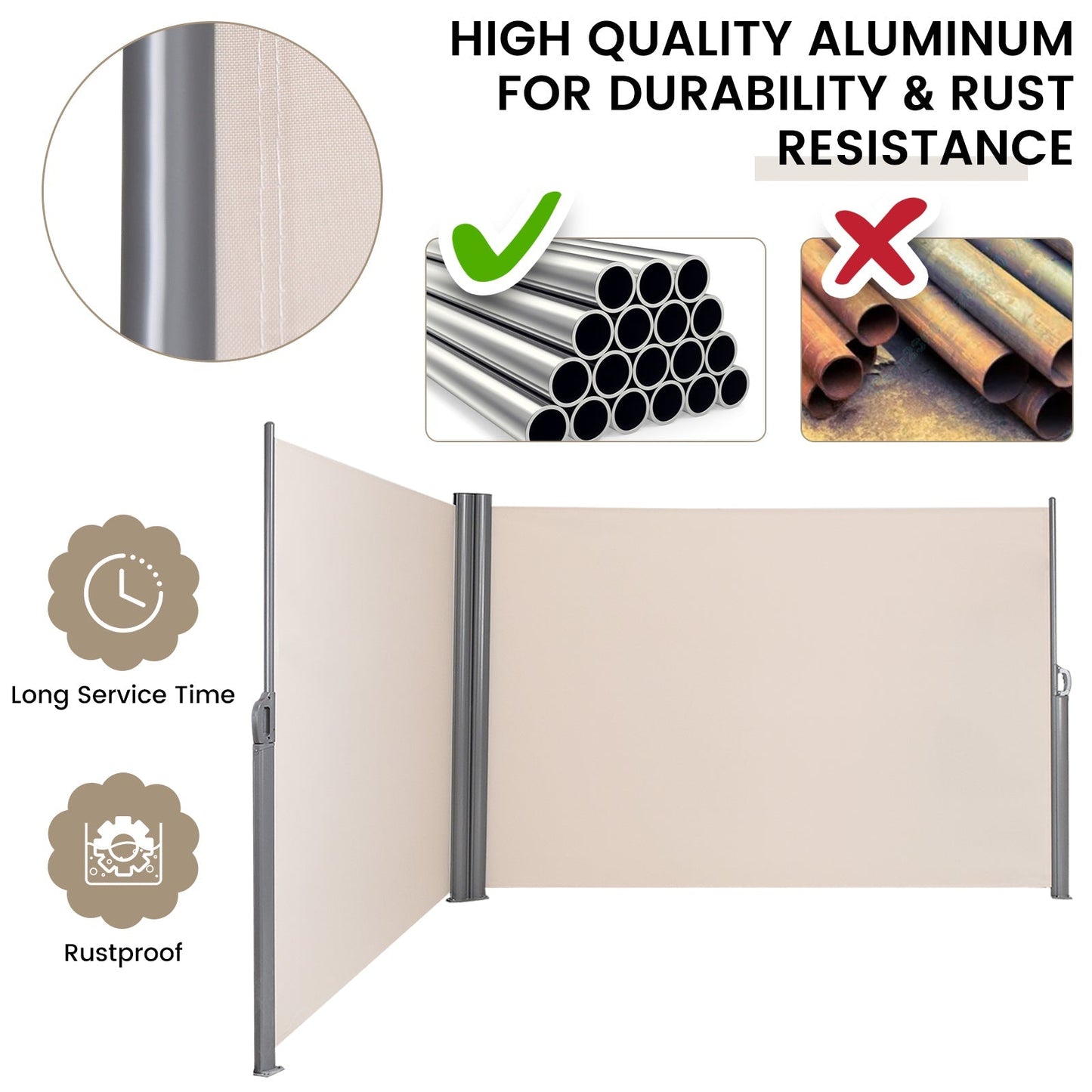 600 x 180 cm Double-Sided Retractable Folding Side Awning with Handle