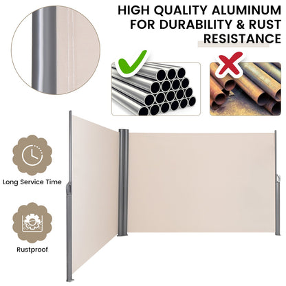 600 x 180 cm Double-Sided Retractable Folding Side Awning with Handle