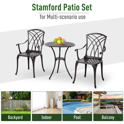 طقم طاولة قهوة وكرسيين من Outsunny Patio Cast Aluminium Bistro مكون من 3 قطع ومجموعة أثاث حديقة خارجية