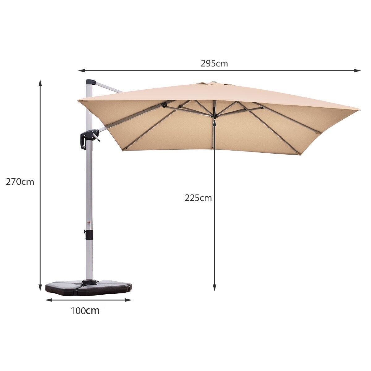 3m parasol ogrodowy z wysięgnikiem z pochyloną konstrukcją i obrotem 360° - beżowy