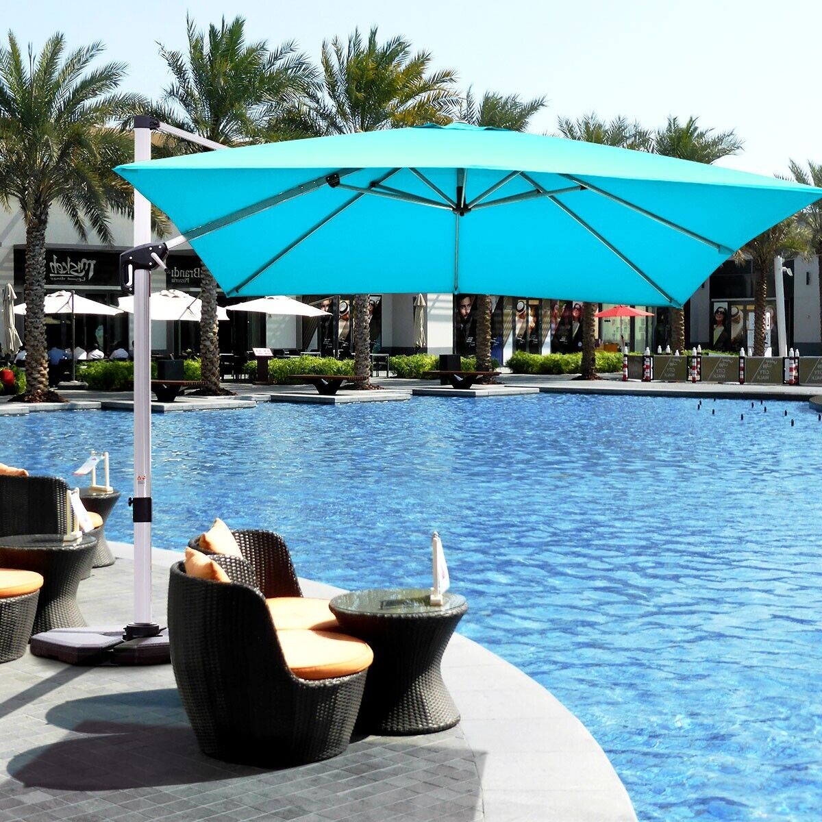 3m Cantilever Garden Parasol with Tilted Design and 360° Rotation-Turquoise