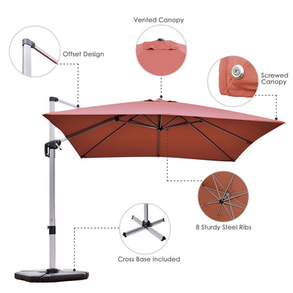 3m parasol ogrodowy z wysięgnikiem z pochyloną konstrukcją i obrotem 360° - bordowy