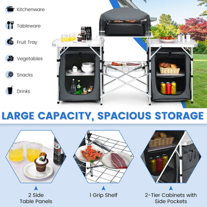 2 in 1 Folding Aluminium Table with Windshield-Grey