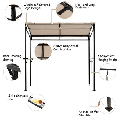 7 Feet Grill Gazebo with Serving Shelf and Storage Hooks-Beige