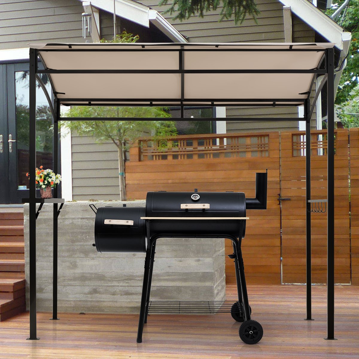 7 Feet Grill Gazebo with Serving Shelf and Storage Hooks-Beige
