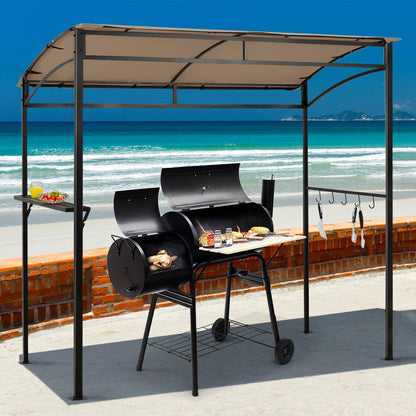 7 Feet Grill Gazebo with Serving Shelf and Storage Hooks-Coffee