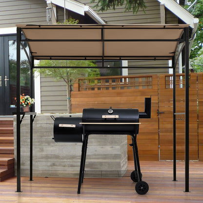 7 Feet Grill Gazebo with Serving Shelf and Storage Hooks-Coffee