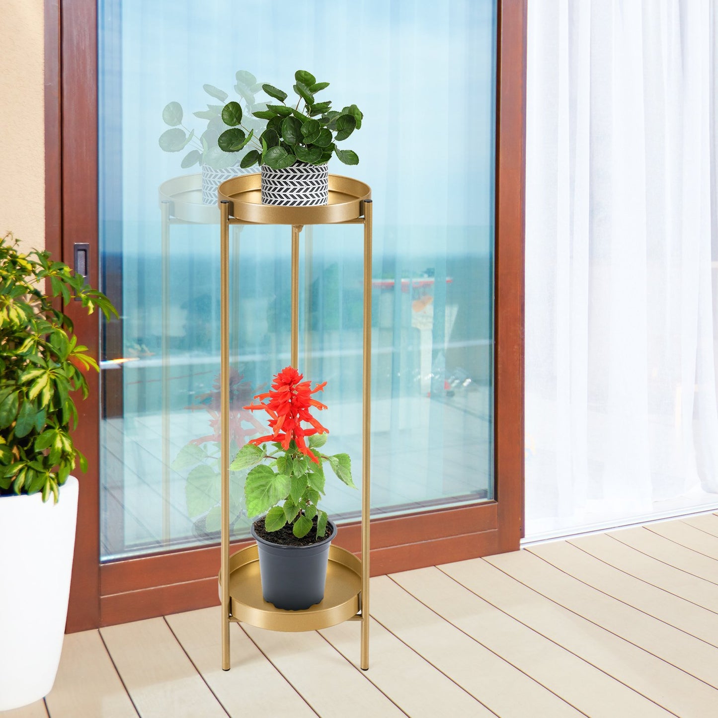 2-Tier Metal Plant Stand with Removable Trays for Home Patio-Golden