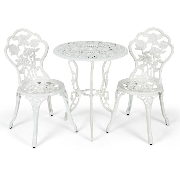 Cast Aluminum Patio Bistro Set with 2 Chairs for Balcony & Poolside