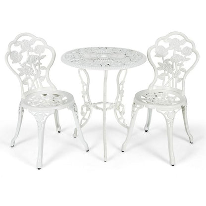 Cast Aluminum Patio Bistro Set with 2 Chairs for Balcony & Poolside