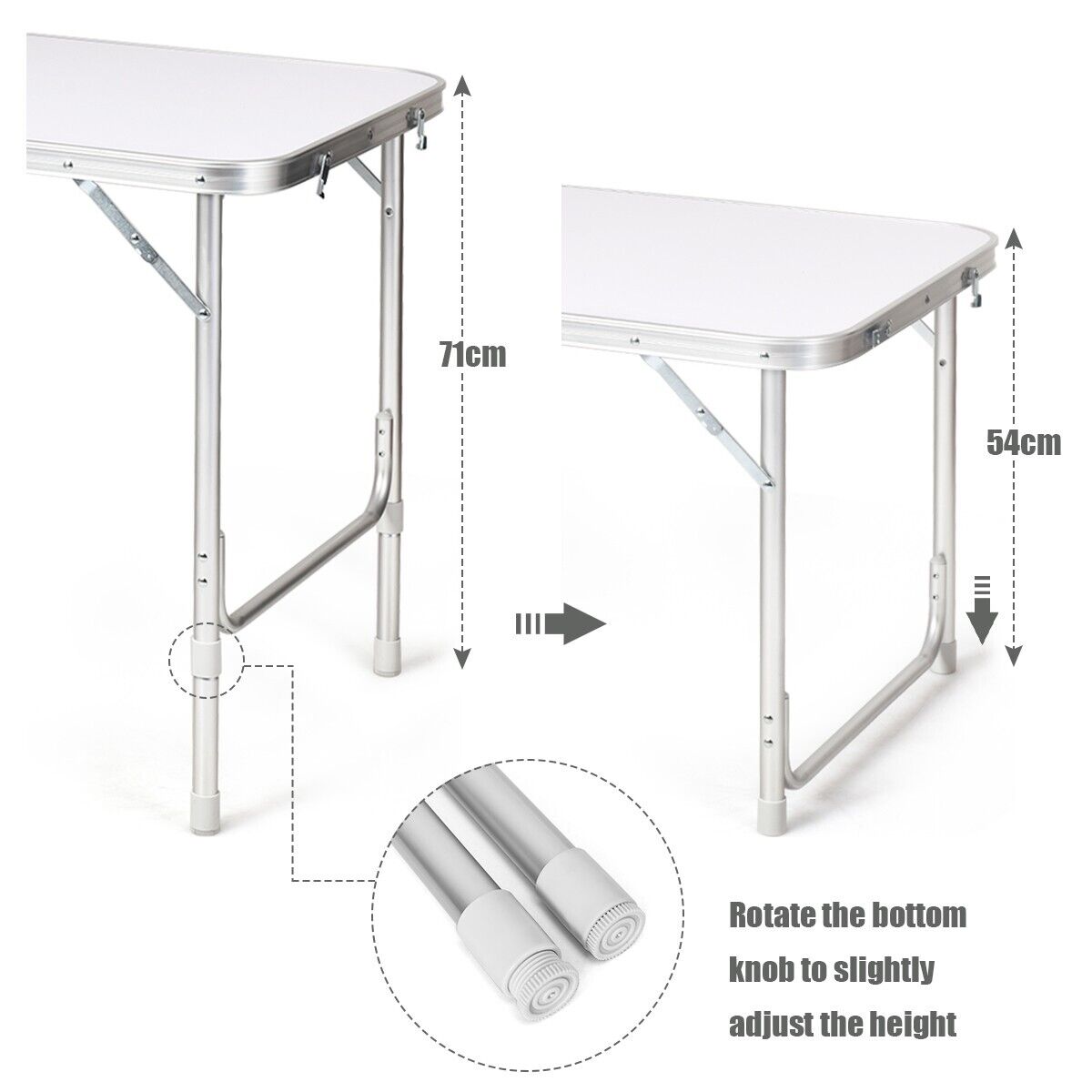 Folding Camping Table with Storage Cabinet and Adjustable Height-Grey