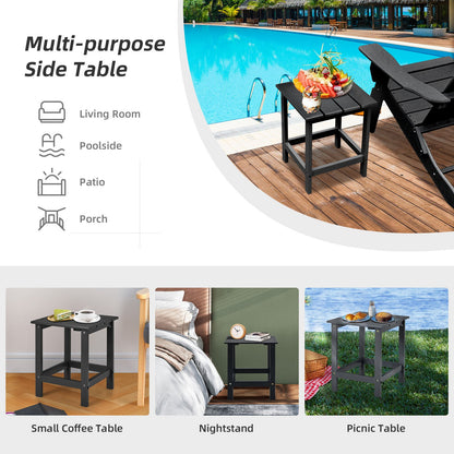 Square Wood Patio End Table with Slatted Design for Balcony Lawn-Black
