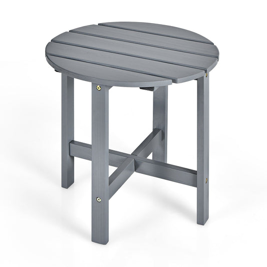 Round Wood Patio End Table with Slatted Design for Balcony Lawn-Grey