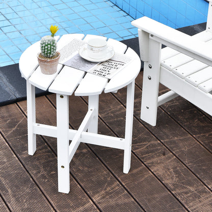 Round Wood Patio End Table with Slatted Design for Balcony Lawn-White