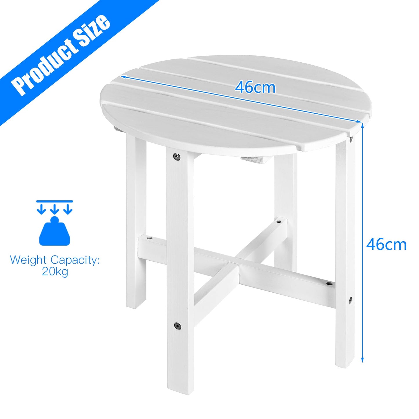 Round Wood Patio End Table with Slatted Design for Balcony Lawn-White