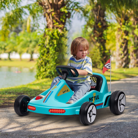 AIYAPLAY 6V Elektryczny Go Kart dla Dzieci z Muzyką, Światłem, Klaksonem, dla 3-5 Lat, Niebieski