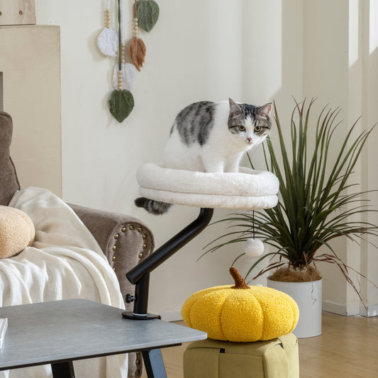 PawHut Cat Desk Bed, Cat Hammock 360Â° Rotatable Adjustable for Window, Table, Work, Cream White