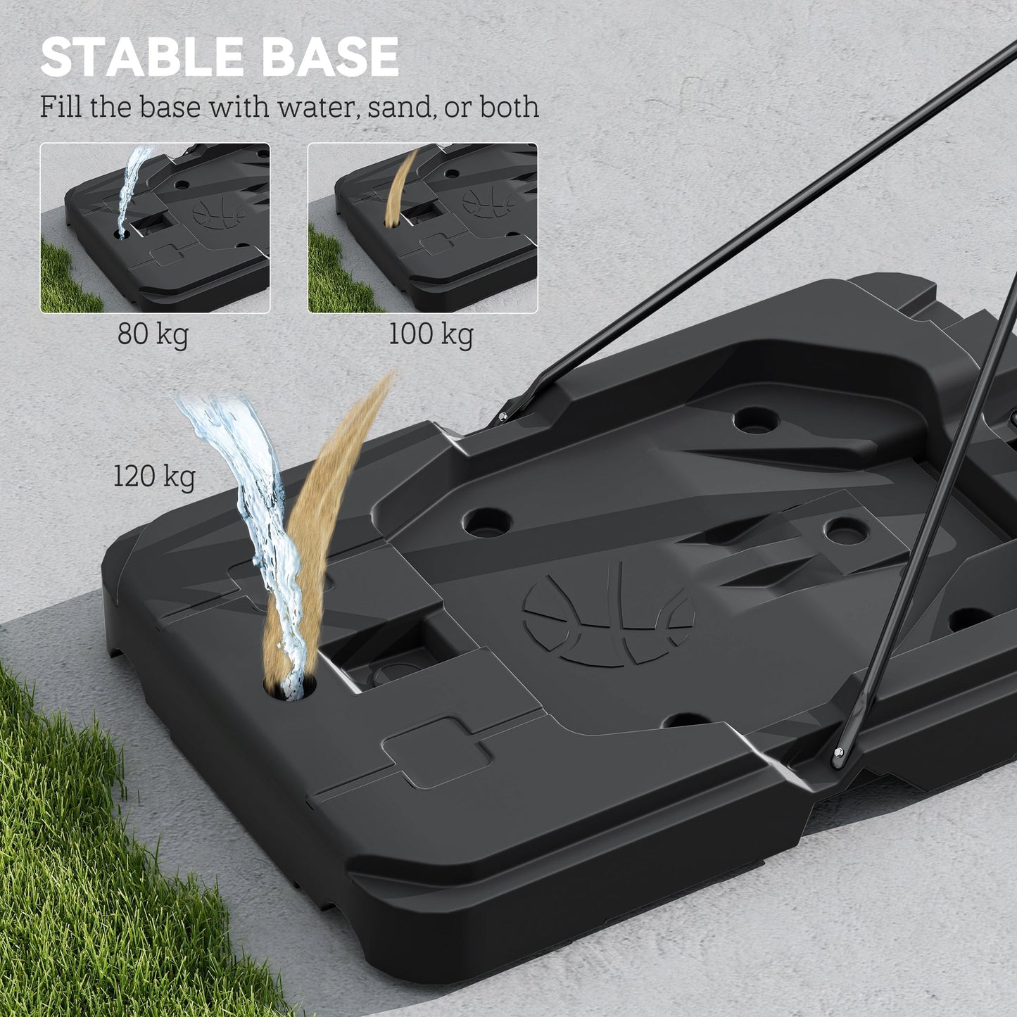 SPORTNOW 2.3-3.05m Basketball Hoop and Stand, with Weighted Base, Wheels, Black