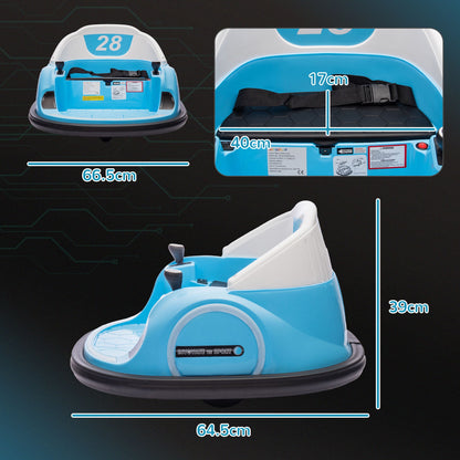 AIYAPLAY 360 Rotation Kids Bumper Car, 12V Waltz Car with Remote Control, Dual Joystick, Music, Lights, Light Blue