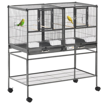 PawHut Large Bird Cage Parrot Cage with Divider, Slide Tray for Finch Canaries Parakeets Cockatiels, 95 x 45.5 x 102 cm