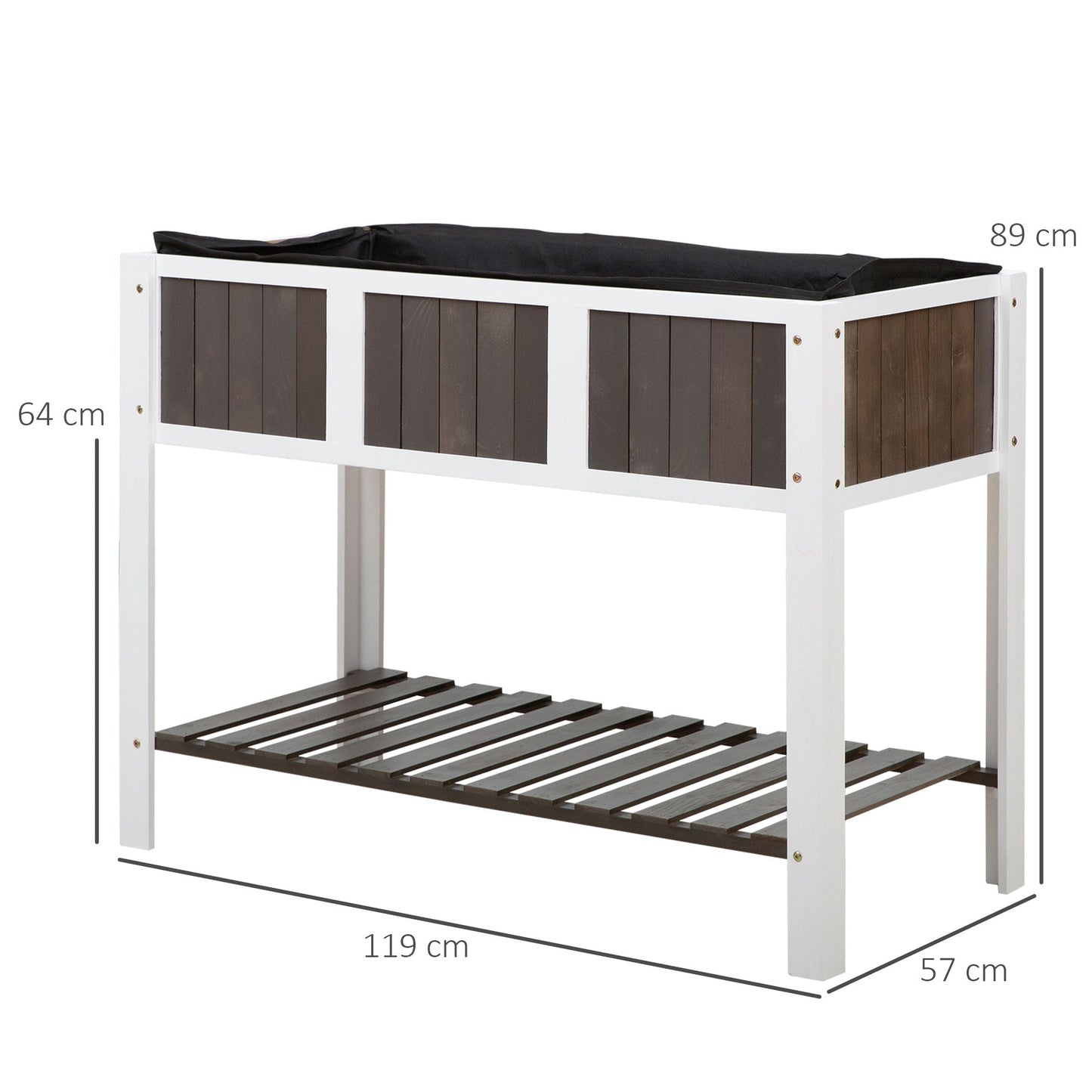 Outsunny Wooden Planter Raised Elevated Garden Bed Planter Flower Boxes with Shelf Solid Wood Outdoor/Indoor, 119x57x89cm