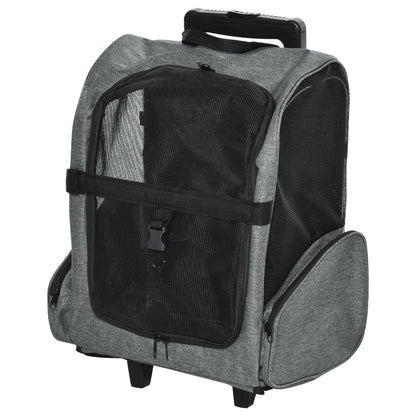 PawHut Pet Travel Backpack Bag Cat Puppy Dog Carrier w/ Trolley and Telescopic Handle Portable Stroller Wheel Luggage Bag (szary)