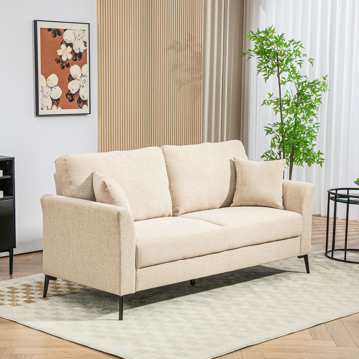 Sofa trzyosobowa HOMCOM w kolorze lnianym - beżowa
