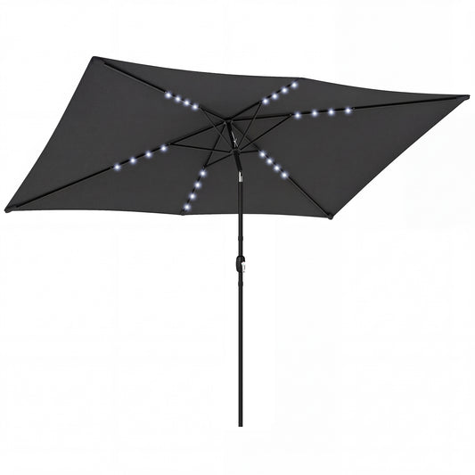 Outsunny Garden Parasol Umbrella with LED Solar Light in Black