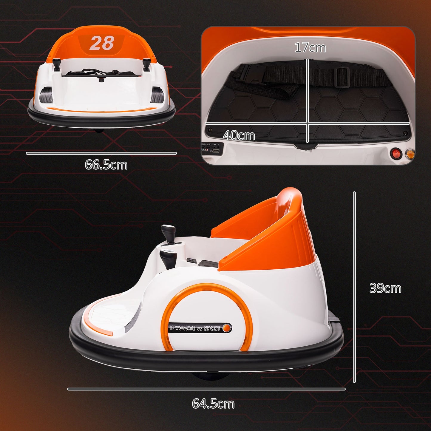 AIYAPLAY 360¡ Rotation Kids Bumper Car, 12V Waltzer Car with Remote Control, Dual Joysticks, Music Lights - Orange