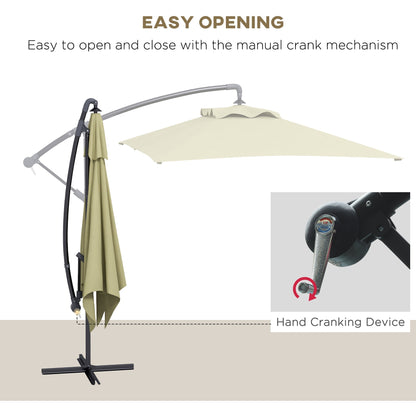 3x2m Cantilever Parasol With Cross Base, Banana Parasol With Crank Handle And 6 Ribs, Rectangular Hanging Patio Umbrella For Outdoors - Beige