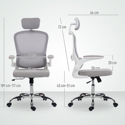 HOMCOM Mesh Back Office Chair, with Lumbar Support - Grey