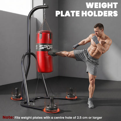 SPORTNOW Punching Bag with Stand for Adults, Freestanding Boxing Stand with Heavy Bag and Weight Plate Storage, Red