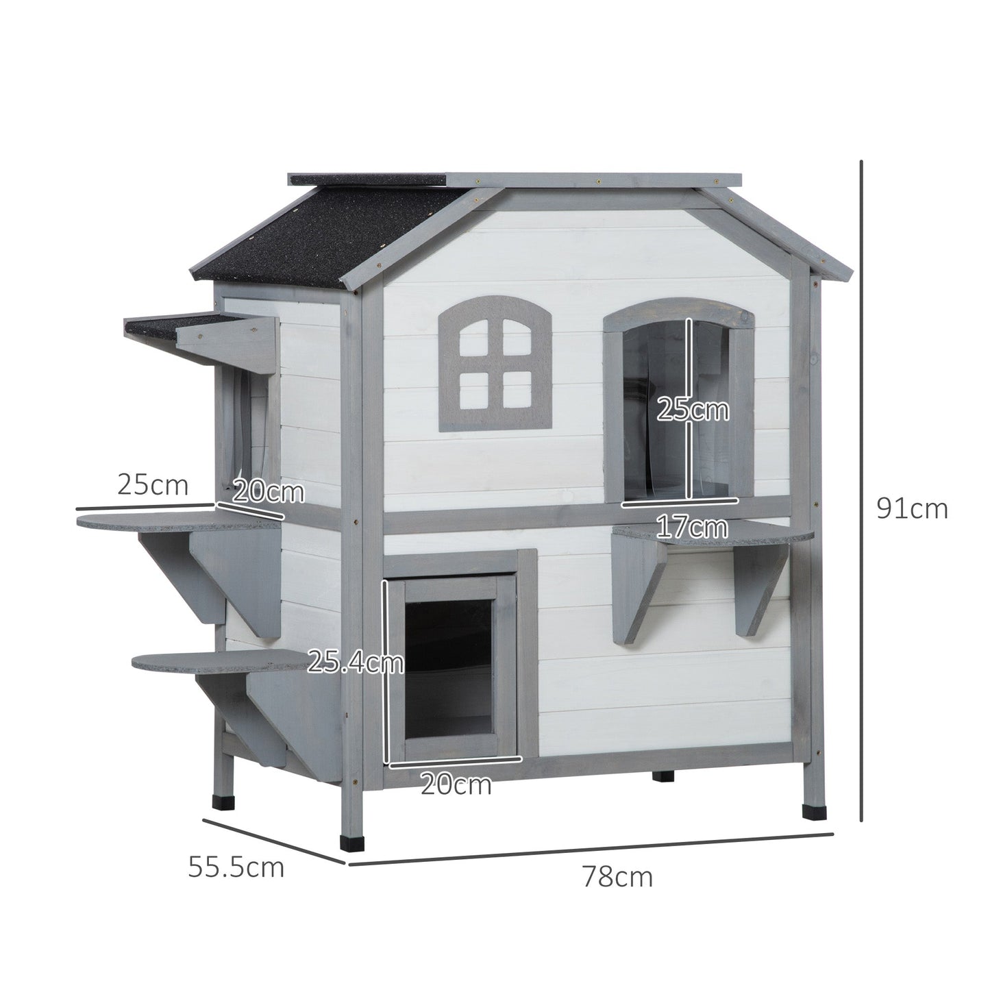 PawHut 2-Story Indoor or Outdoor Cat House W/ Escape Door, Cat Shelter, White