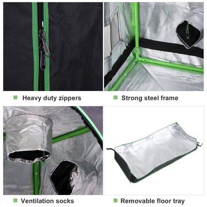 Outsunny Grow Tent odblaskowy Mylar Hydroponiczny z regulowanymi otworami wentylacyjnymi i tacką podłogową do uprawy roślin w pomieszczeniach, 60 x 60 x 140 cm (24,5" x 24,5" x 55")