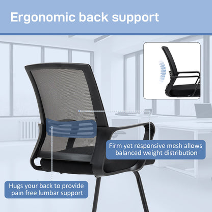 Ergonomiczne krzesło biurowe HOMCOM bez kółek, wyściełane krzesło biurowe z podstawą płozową do sal konferencyjnych, sypialni, poczekalni i recepcji, czarne