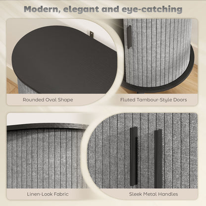 HOMCOM Tambour Sideboard with Fluted Sliding Doors, Modern Kitchen Cupboard with Storage Shelves and Wooden Legs, Grey