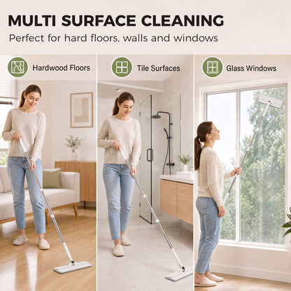 HOMCOM Mop and Bucket Set, Compact Flat Mop and Bucket with Wringer, 2-Port Design, 5 Reusable Microfiber Pads, White