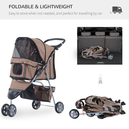 Pawhut Dog Pram Pet Travel Stroller Dog Pushchair مع ثلاث عجلات - قهوة