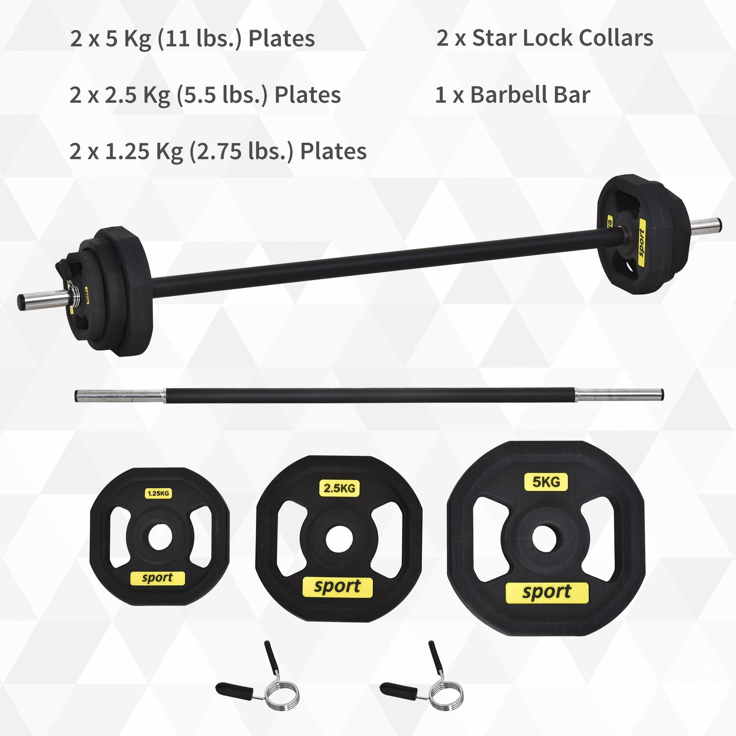 20KGS Adjustable Barbell Set Plate Bar Clamp Rod Home Gym Sports Area Exercise Ergonomic Black