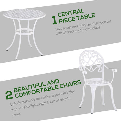 Outsunny 3 Piece Garden Table Set Bistro Set Round Table and 2 Chairs for Outdoor Indoor Patio Balcony Aluminium