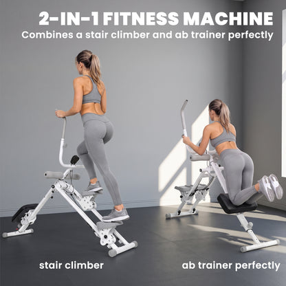 SPORTNOW 2-in-1 Ab Machine and Stair Stepper, Foldable Ab Trainer and Climbing Machine with LCD Monitor for Home Gym, White