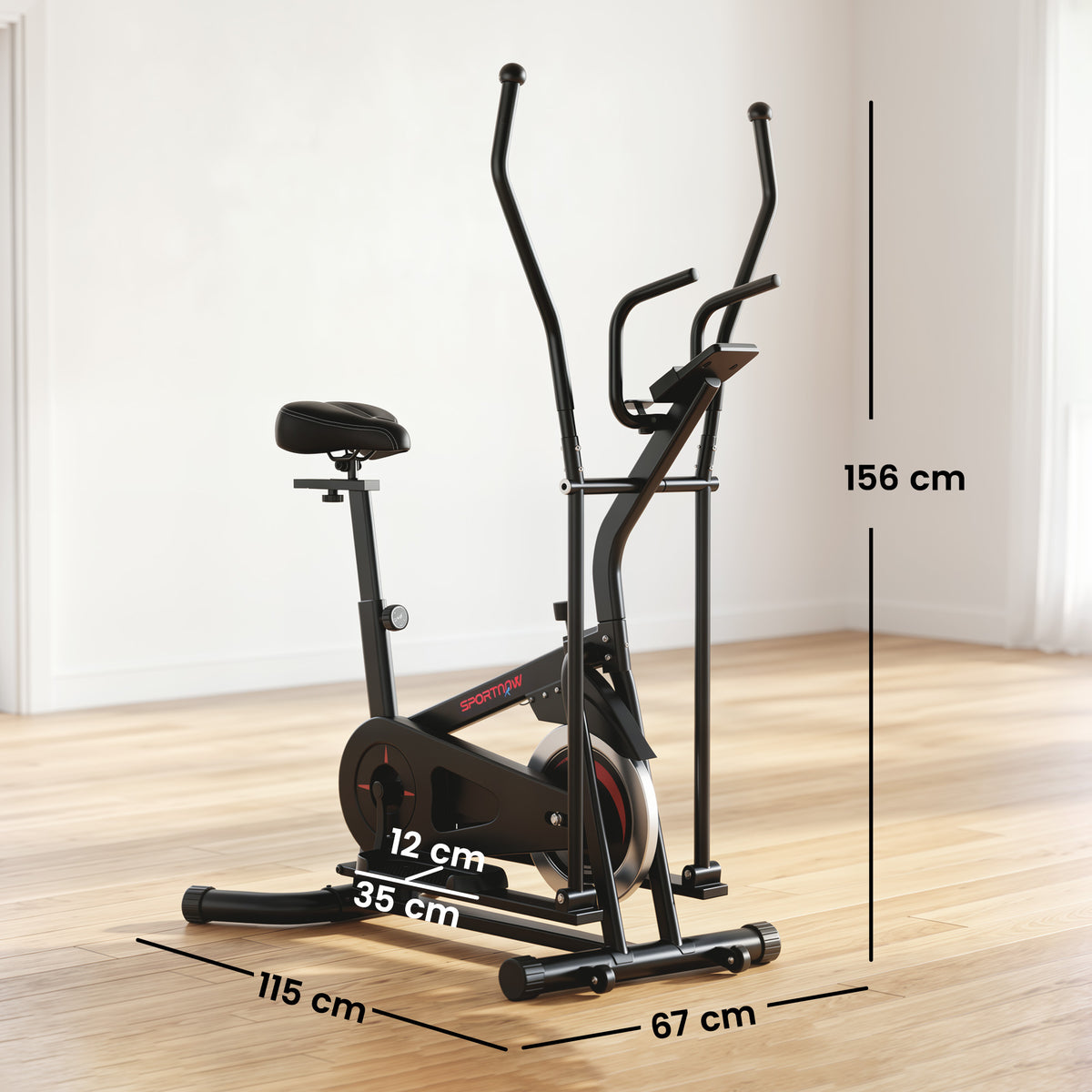 SPORTNOW 2 in 1 Elliptical Cross Trainer for Home with Adjustable Resistance & Seat, Bluetooth App, LCD Monitor, Wheels