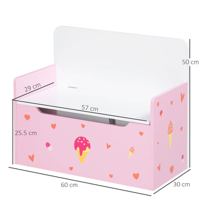 ZONEKIZ 2-in-1 Kids Storage Bench, Toy Box w/ Safety Rod - Pink