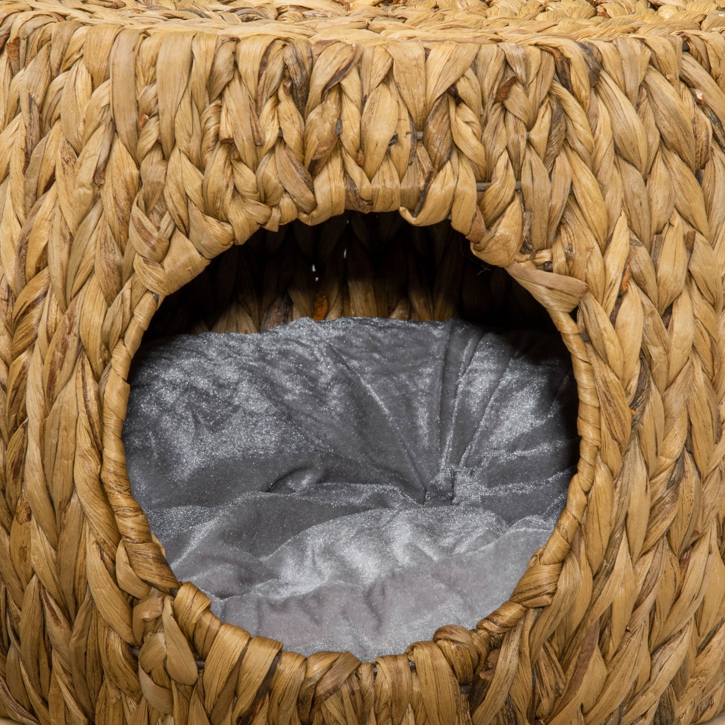 PawHut Wicker Cat Cave/House Stool with Soft Washable Cushion,Rattan Kitten Bed for Outdoor & Indoor Use， 44 x 43 x 41cm