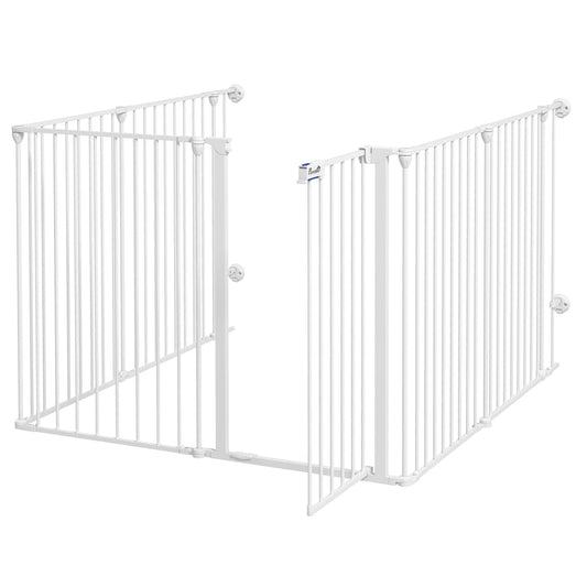 PawHut Dog Playpen, Foldable Dog Pen, Metal Rabbit Run, Pet Crate Fence with Door for Indoor and Outdoor, 90H x 123L x 102Wcm, White